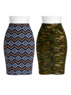 Size XL LuLaRoe Women’s Cassie Pencil Skirt Lot of 2 Camo Geo